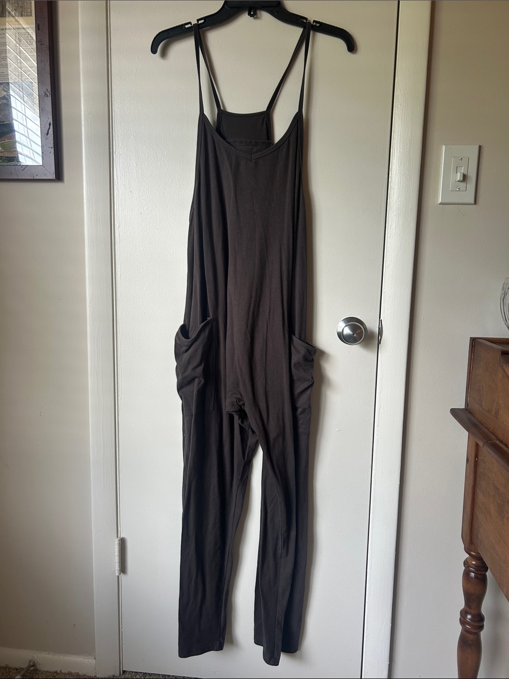 Women's Black Strappy Jumpsuit with Side Pockets
